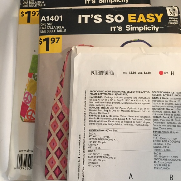 Lot of 5 New Simplicity and 1 See & Sew Handbag Tote & Accessories Patterns - Picture 6 of 6